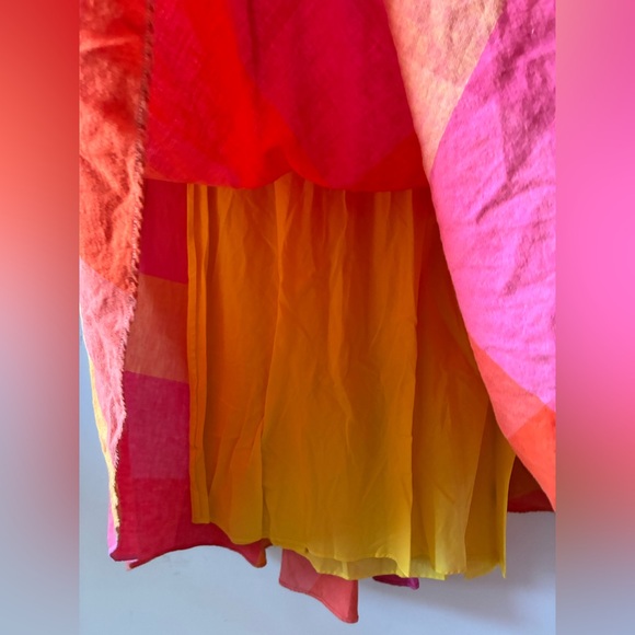 Liz Claiborne Vtg 90s Linen Cotton Blend Plaid Full Skirt Sunset Maxi Dress - 8 - Picture 9 of 13
